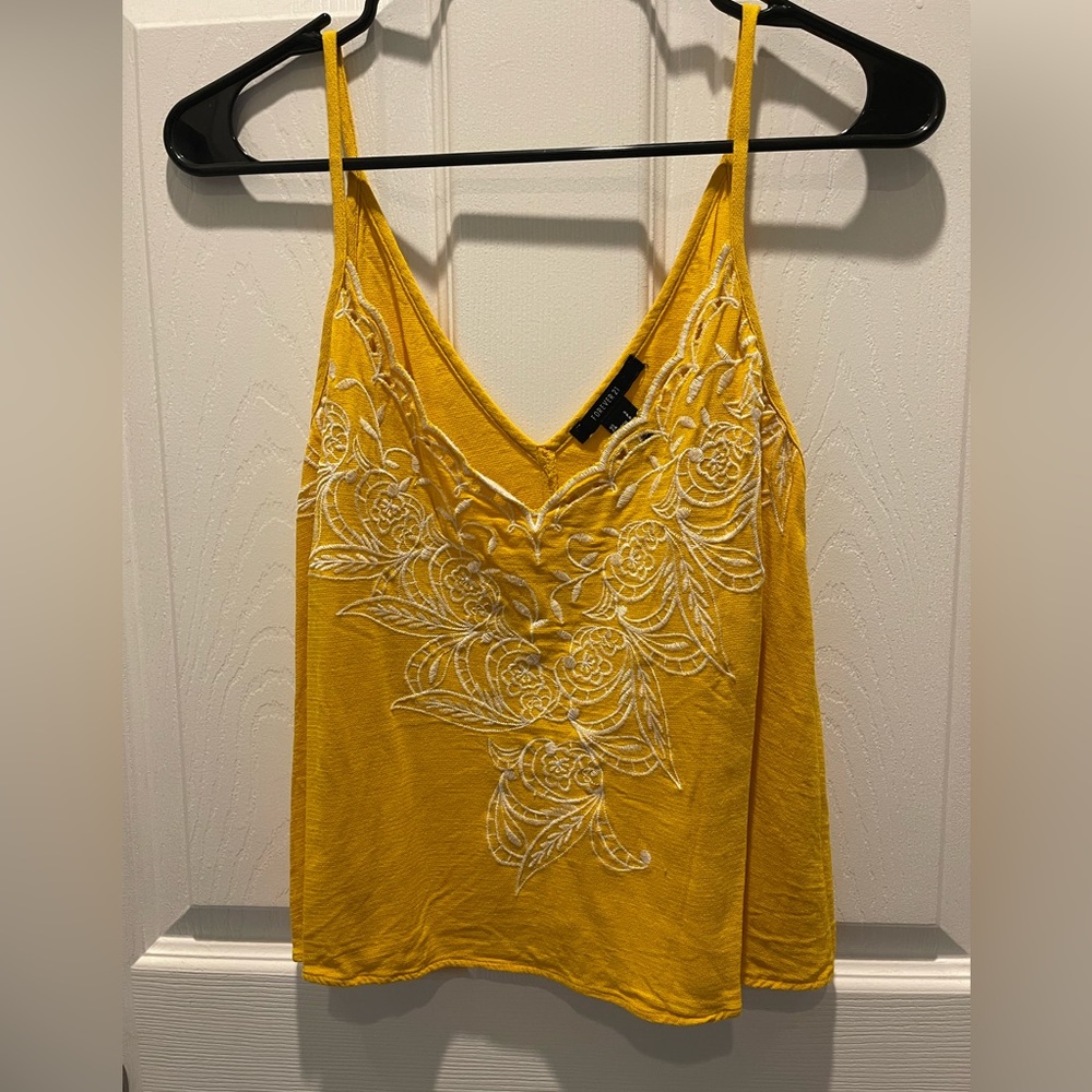 Small Yellow Tank w White Embroidery